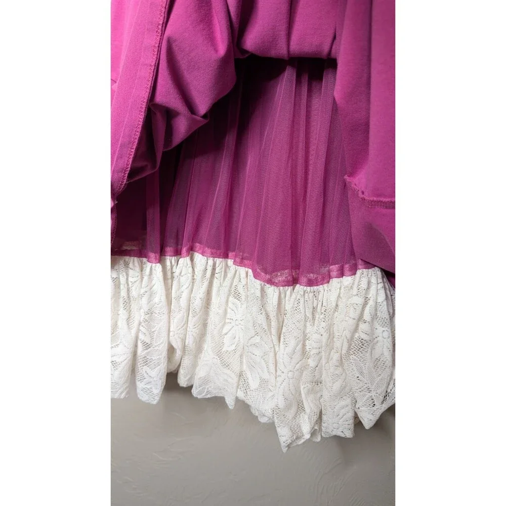 Chasing Fireflies Girls Large (10-12) Fuchsia Tiered Mesh Lace Underlay Dress